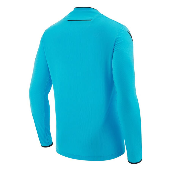 UEFA 2023/25 árbitro camiseta azul neón manga larga